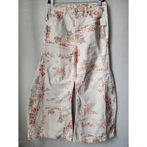 We The Free Eden Slouch Jeans Ivory Combo Cross Stitch Floral Wide Leg Pants 31